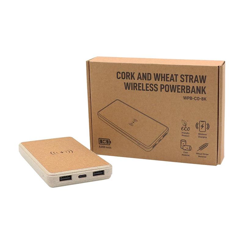 ECO Friendly Powerbank 8000 mAh Cork and Wheat Straw Wireless